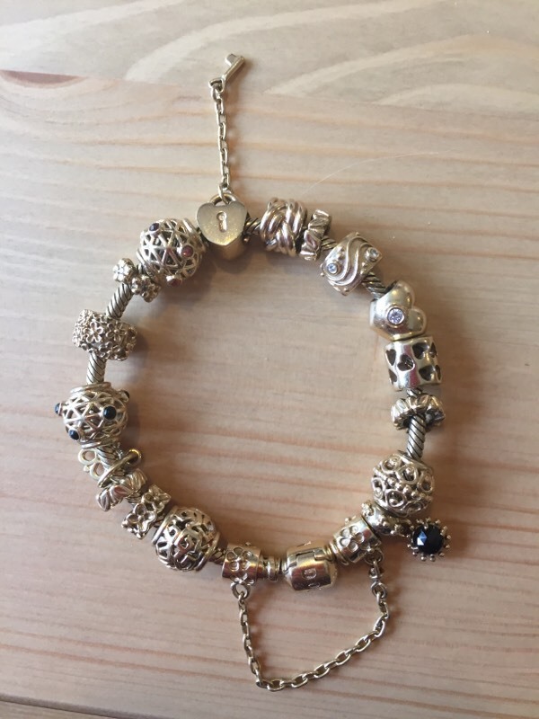 Genuine 14ct gold 18cm Pandora bracelet with charms United Kingdom