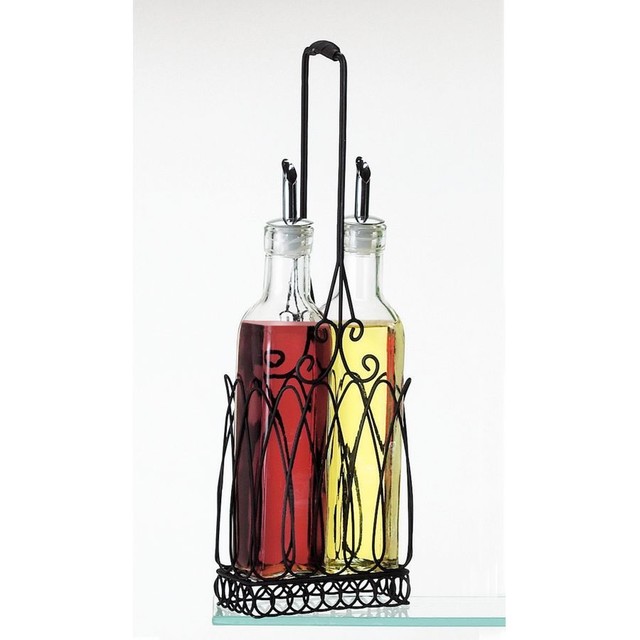 Oil Vinegar Cruet Set With Wrought Iron Loop Design Holder By Oil Vinegar Cruet Set With Wrought Iron Loop Design Holder By Global Amici