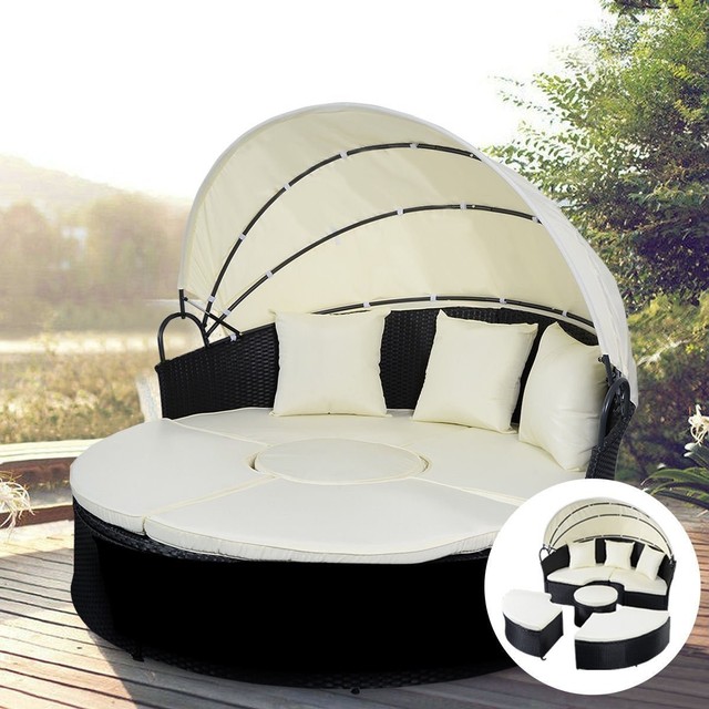 Costway Outdoor Patio Sofa Furniture Round Retractable Canopy Daybed Costway Outdoor Patio Sofa Furniture Round Retractable Canopy Daybed Black