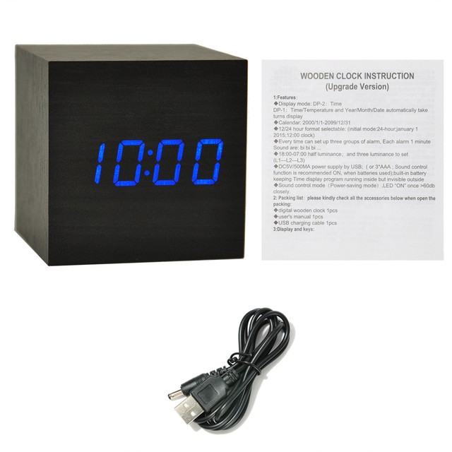 Wood Cube Led Alarm Control Digital Desk Clock Wooden Style Room Picture 12 Of