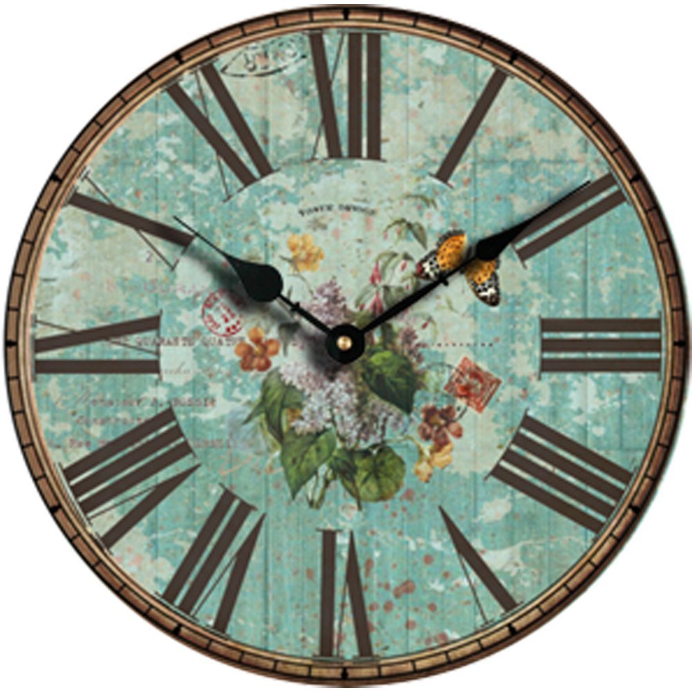 Vintage Roman Large Clock Numeral Wooden Quiet Wall Rustic Kitchen Picture 1 Of 12