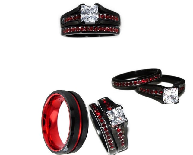 His Titanium and Her Stainless Steel Red & Black CZ Engagement Wedding Ring Set | eBay Find great deals for His Titanium and Her Stainless Steel Red & Black CZ Engagement Wedding Ring Set. Shop with confidence on eBay!