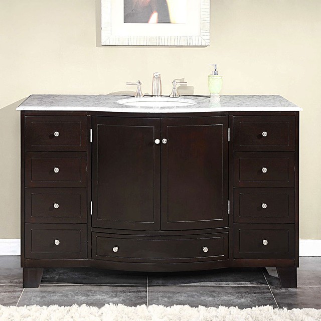 55 Inch White Marble Stone Countertop Bathroom Vanity Single Sink 55 Inch White Marble Stone Countertop Bathroom Vanity Single Sink Cabinet 0703wm