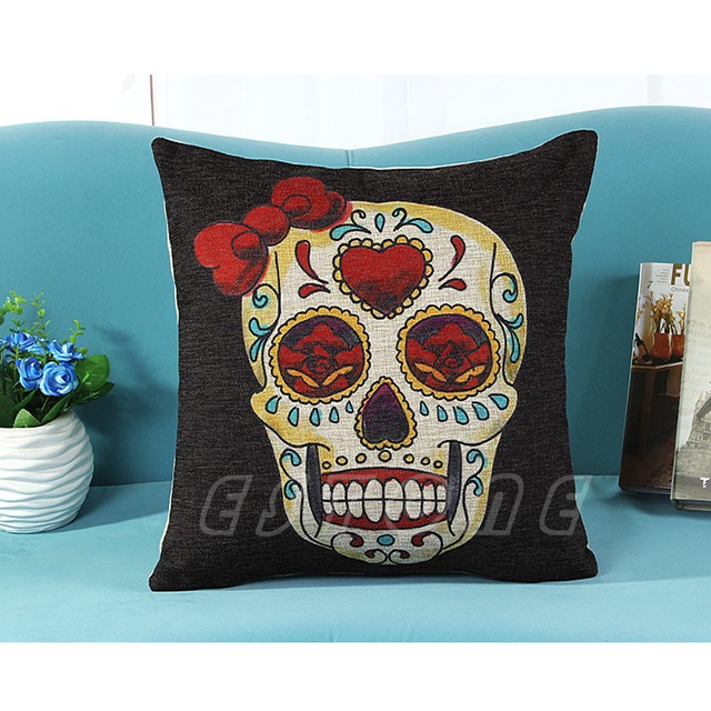 Vintage Home Decor Sugar Skull Cotton Linen Throw Pillow Cushion Picture 7 Of