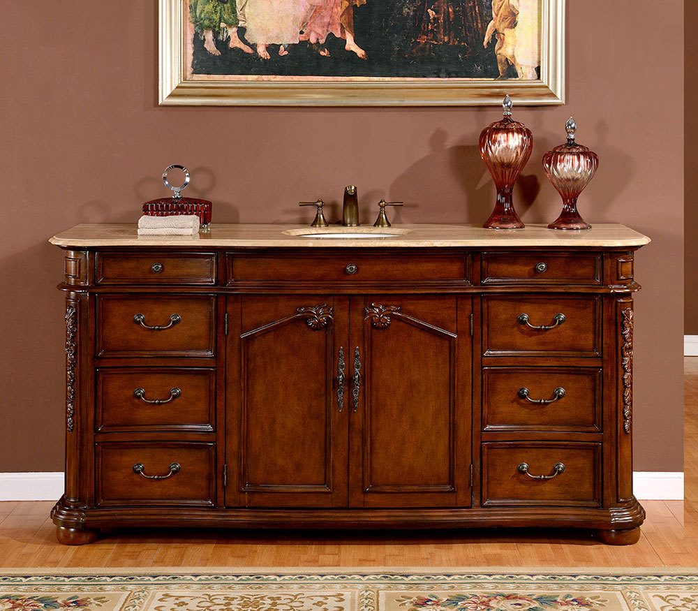 72 Inch Wide Travertine Top Large Single Sink Bathroom Vanity Picture 1 Of 4