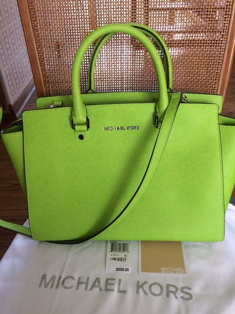 Michael Kors Mk 30t3slms7l Selma Zip Pear Large Leather Top Satchel Michael Kors Selma Handbag 30t3slms7l Lg Tz Satchel In Pear Green Nwt