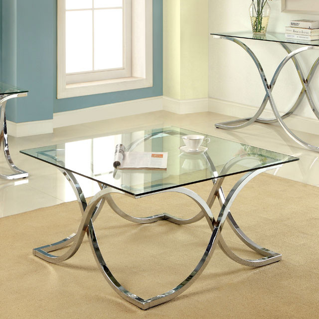 Furniture Of America Luxa Gl Top Coffee Table With Curved Chrome Picture 1 Of