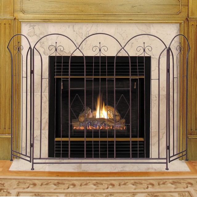 Zeckos 3 Panel Metal Fireplace Screen Folding Doors Bronze Finish 3 Panel Metal Fireplace Screen Folding Doors Bronze Finish Hearth Cover Antique