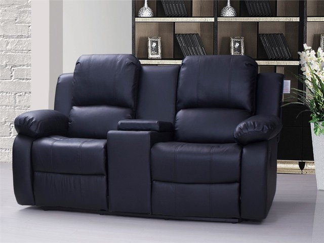 Valencia 2 Seater Leather Recliner Sofa With Drinks Console Valencia 2 Seater Leather Recliner Sofa With Drinks Console Black