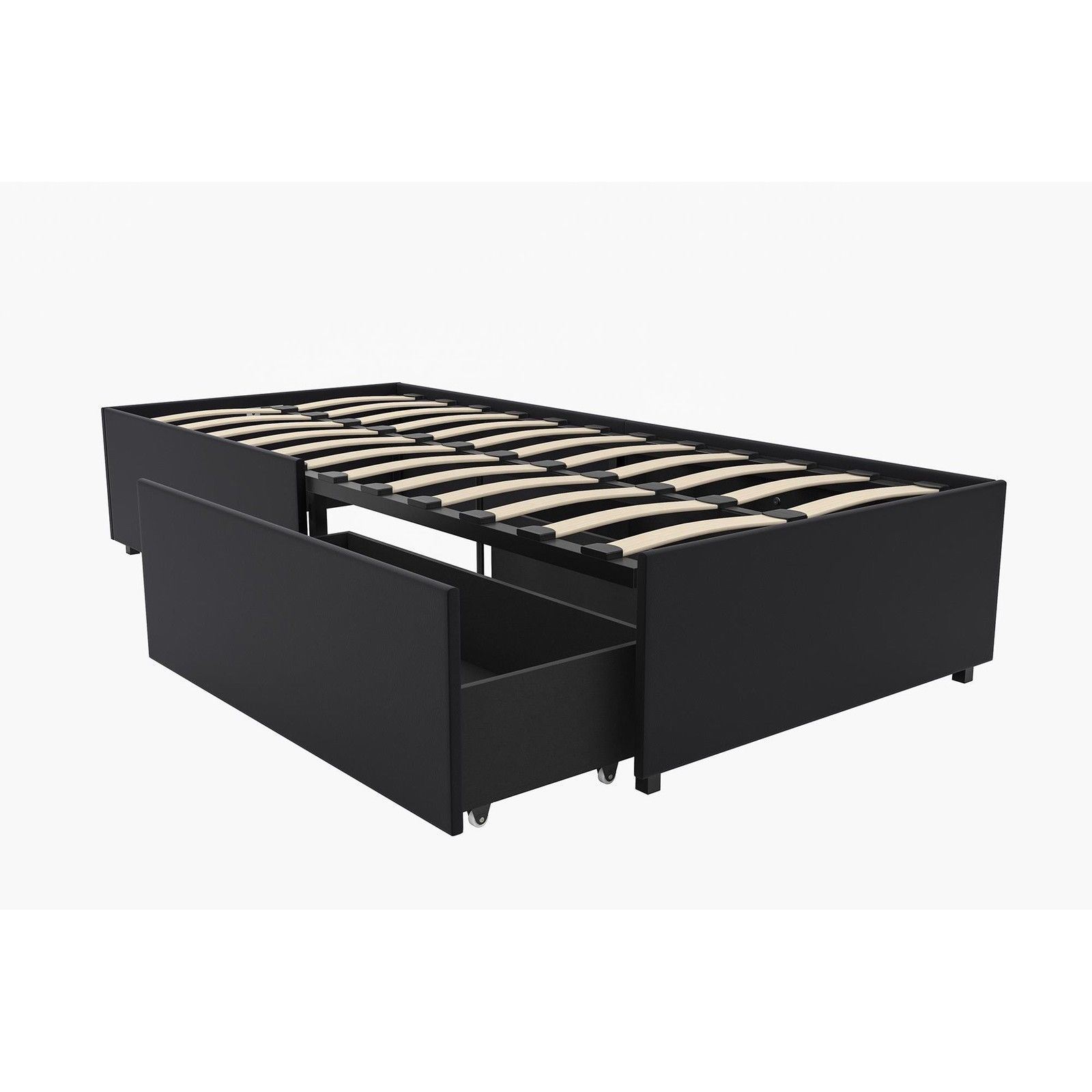 Modern Low Profile Design Twin Platform Bed With Drawers Black Faux Modern Low Profile Design Twin Platform Bed With Drawers Black Faux Leather Ebay