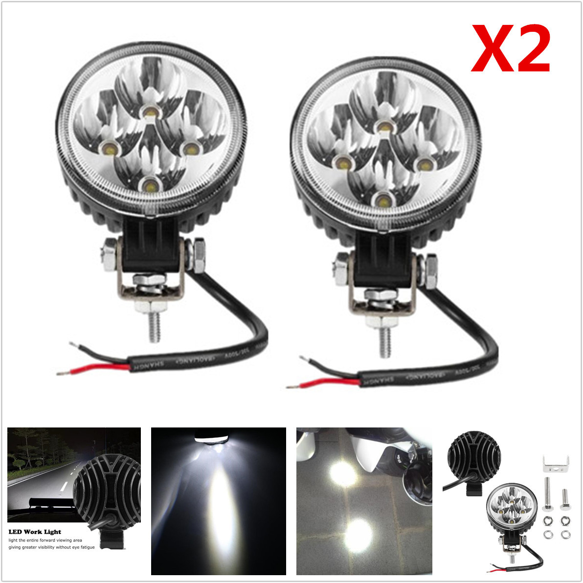 2pcs 800lm 12w Round Waterproof Car Off Road Led Work Lights Spot Picture 1 Of 11