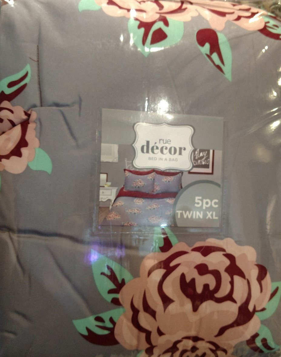 Rue Decor Gray Pink Fl Bed In A Bag 5 Piece Twin Xl Comforter Brand New Lowest Price