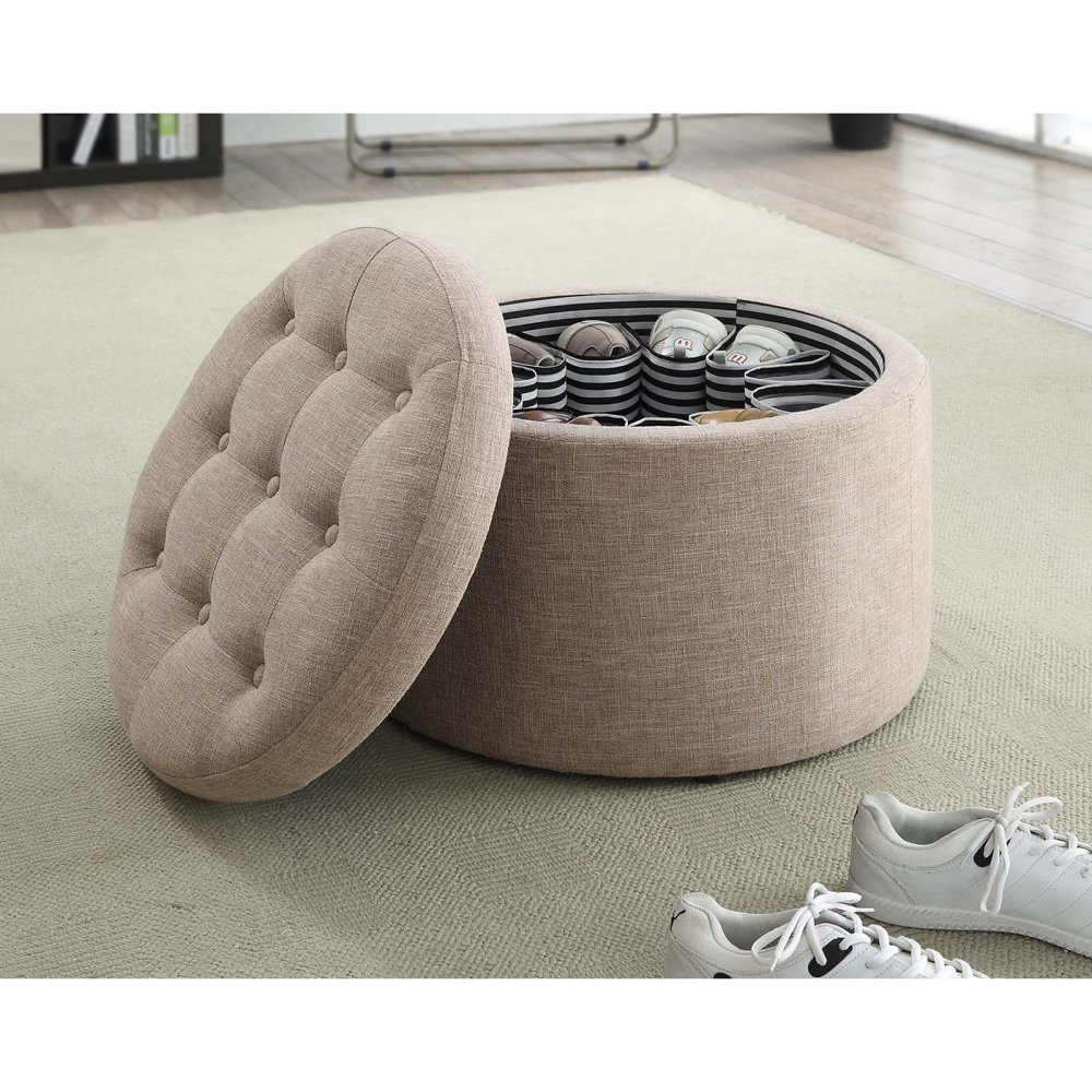 Convenience Concepts Designs4comfort Round Shoe Ottoman Tan Fabric Picture 1 Of