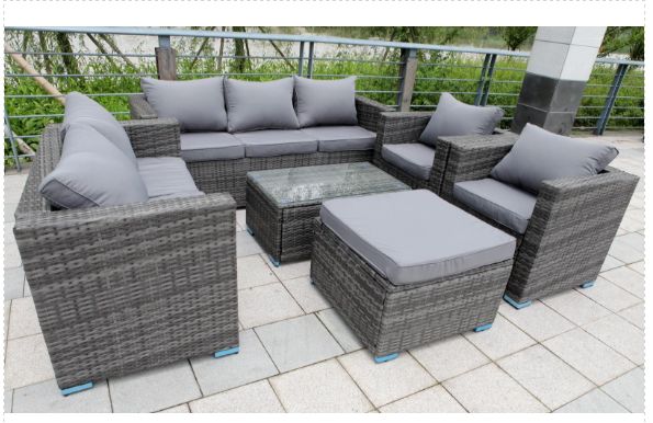 rattan wicker garden furniture conservatory sofa set 8 seat 1 table grey - Garden Furniture 8 Seater Metal rattan wicker garden furniture conservatory sofa set 8 seat 1 table grey - Garden Furniture 8 Seater Metal