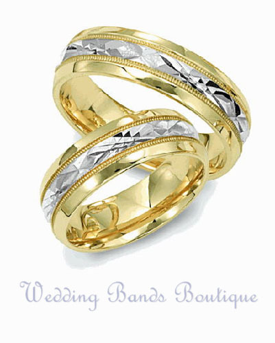 Two Tone 14k White Yellow Gold Matching Wedding Ring Set His Hers Two Tone 14k White Yellow Gold Matching Wedding Ring Set His Hers Brushed Band