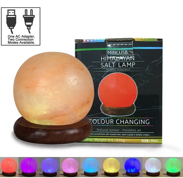 Esow Usb Himalayan Salt Lamp With Wooden Base Round Multi Color Esow Usb Himalayan Salt Lamp With Wooden Base Round Multi Color Changing Led 2 3