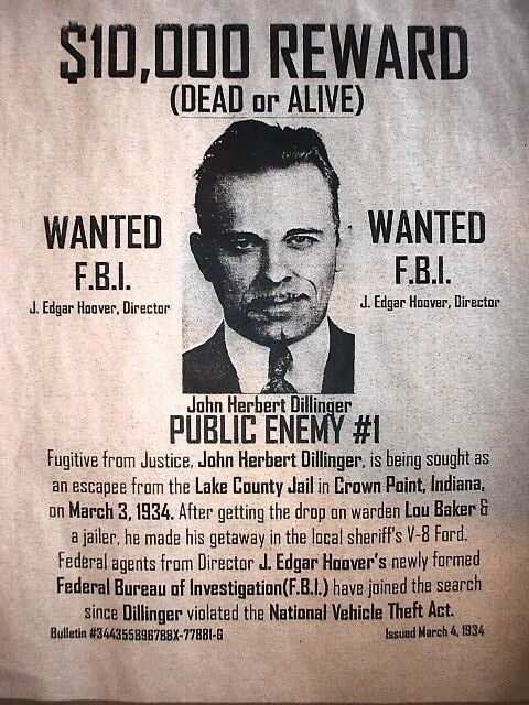 John Dillinger Wanted Poster