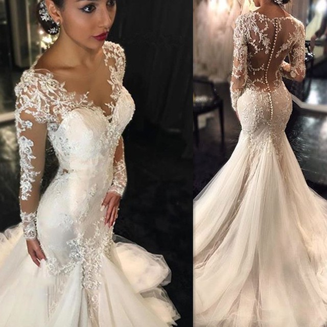 Vintage Mermaid Wedding Dresses 2018 Long Sleeve Sheer Bridal Gowns Vintage Mermaid Wedding Dresses 2018 Long Sleeve Sheer Bridal Gowns Handmade Ebay