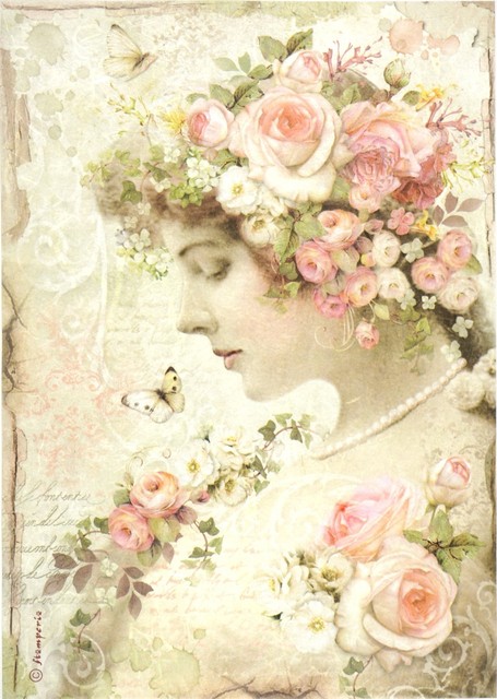 rice paper for decoupage scrapbook sheet craft floral profile roses rice sheet