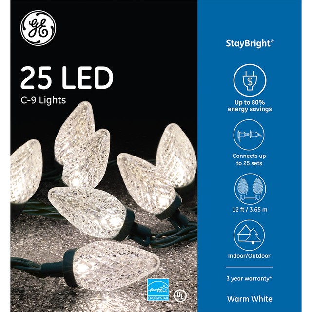 Ge 25ct Staybright C9 Led Light String Set Warm White Ge 25ct Staybright C9 Led Light String Set Warm White