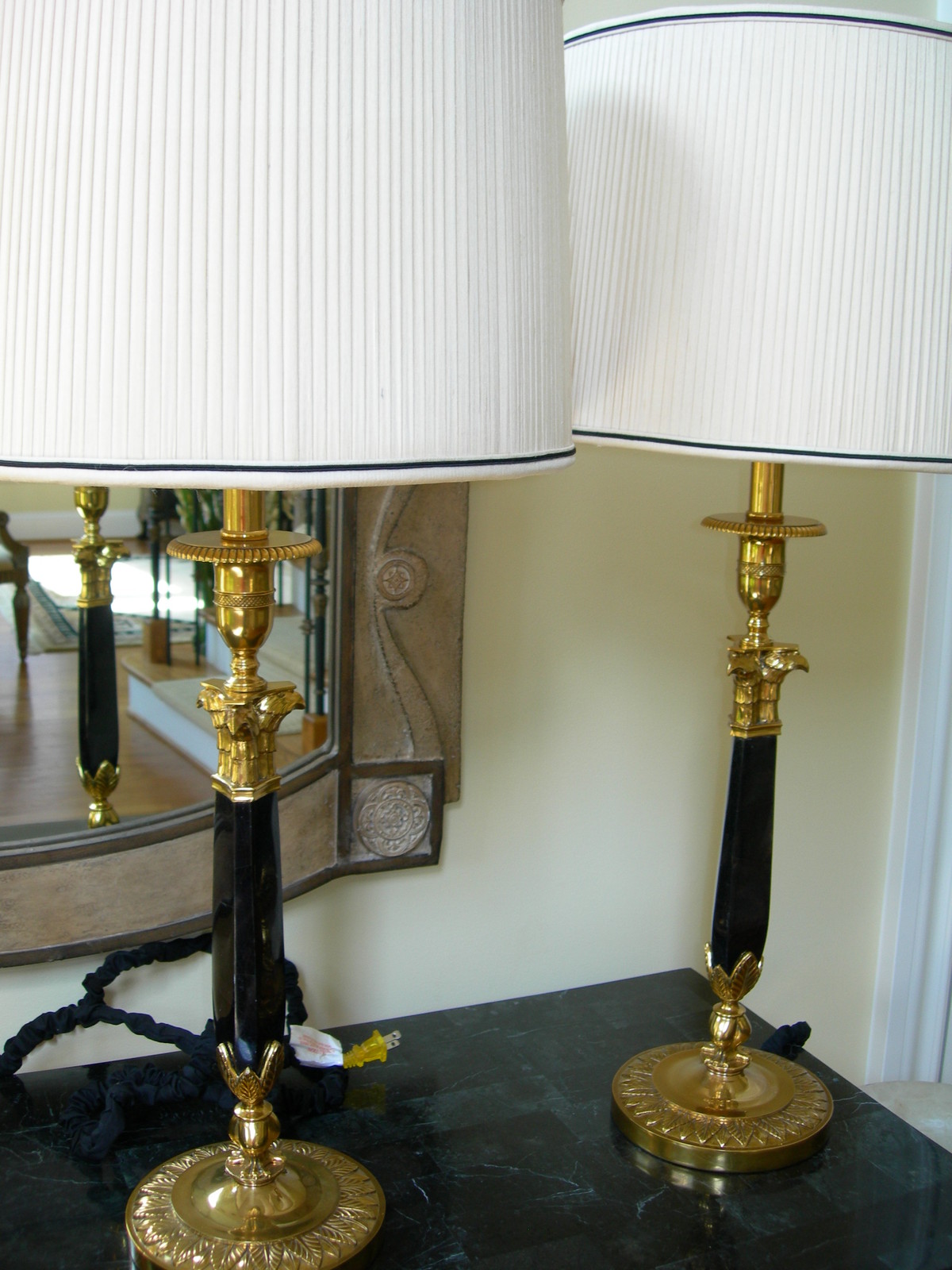 Maitland Smith Pair Of Golden Brass Black Penshell Candlestick Table Picture 1 Of 12