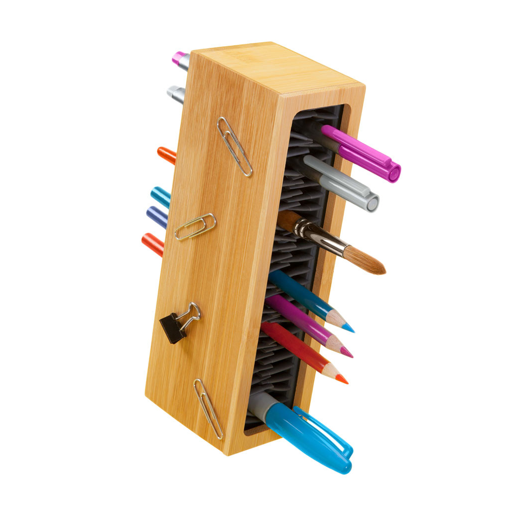Pen Zen Bamboo Desk Organizer Grey Quirky Makeup Tools Magnetic 8