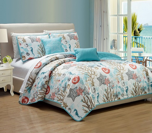 5pcs Bedspread Quilt Coverlet Queen Set Animal Sea Coastal C Coastal Quilt Set 5 Pc Queen Ocean Beach Theme Duvet Tropical Nautical