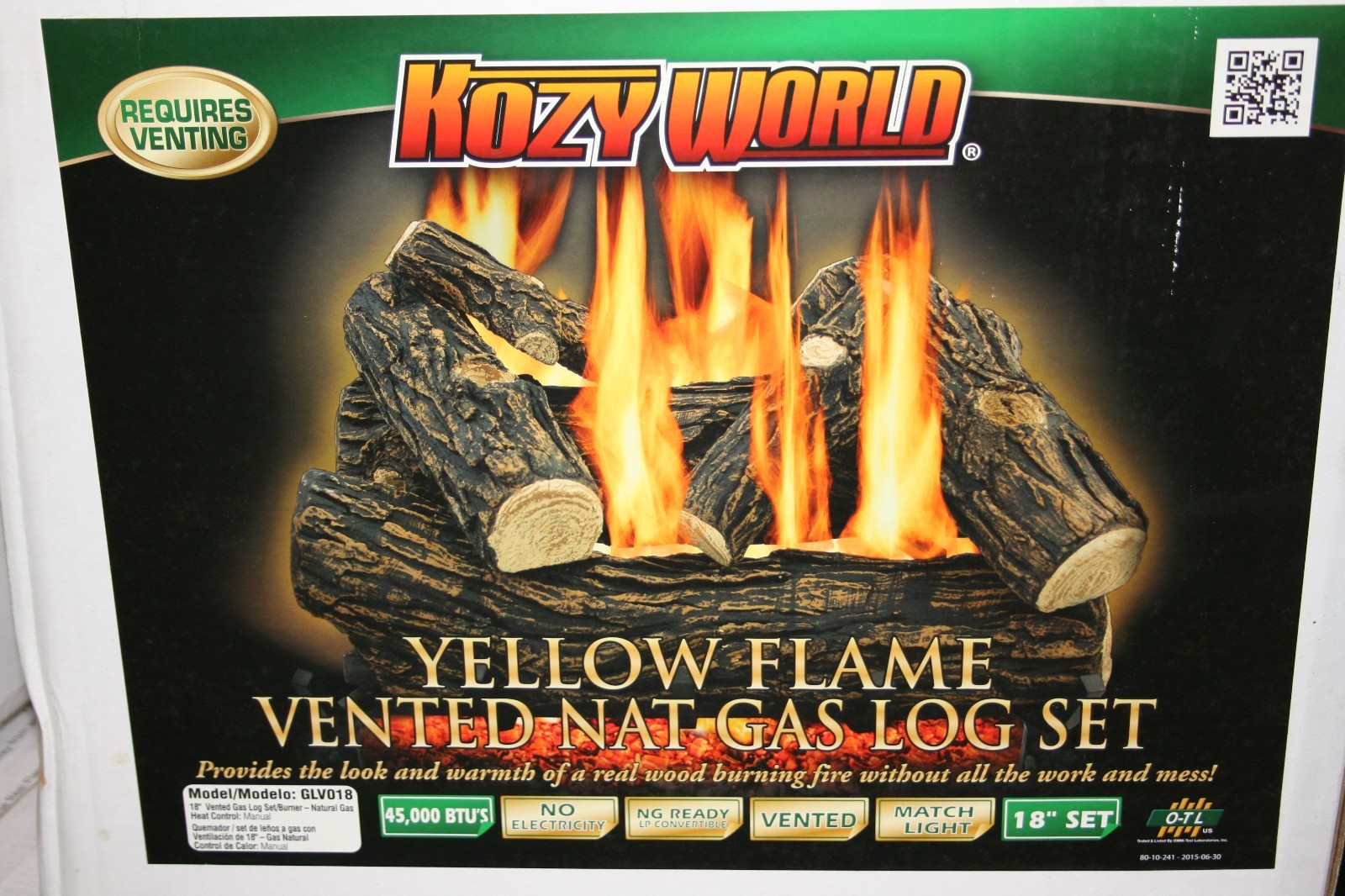 Vented Gas Log Set 18 Kozy World Outdoor Fireplaces Glv018 Picture 1 Of 2