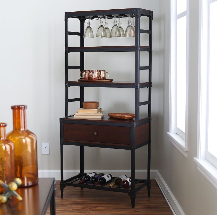 Bakers Rack Kitchen Rustic Wine Bottle Glass Storage Tower Pantry Picture 1 Of 7