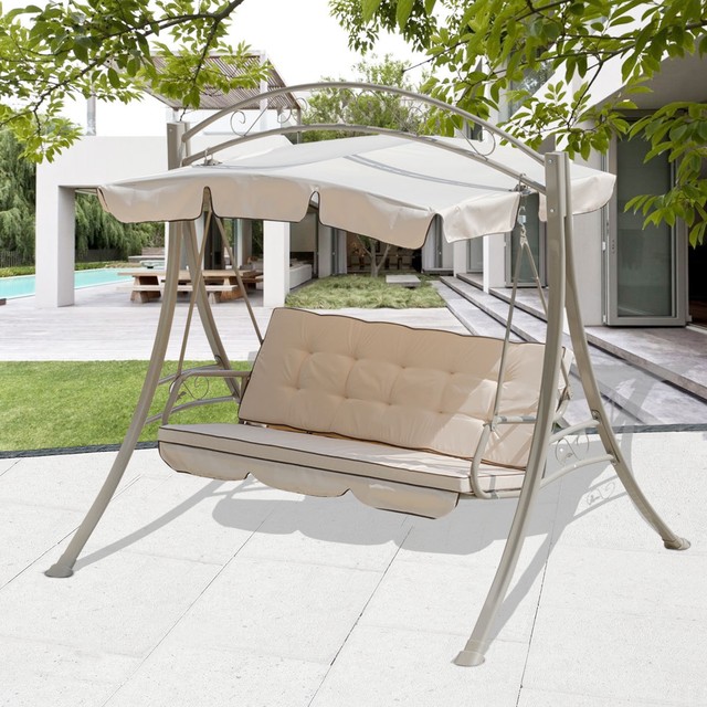 3 Seats Hammock Swing Canopy Deluxe Chair Outdoor Patio Furniture 3 Seats Hammock Swing Canopy Deluxe Chair Outdoor Patio Furniture Beige New