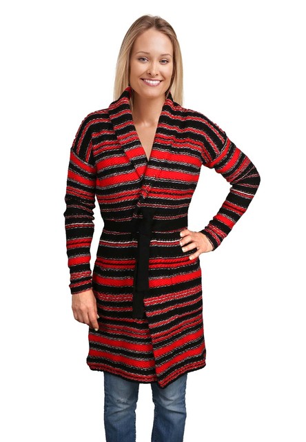 Lauren Ralph Lauren Women\u0027s Stripe Cardigan Sweater-Black/Red