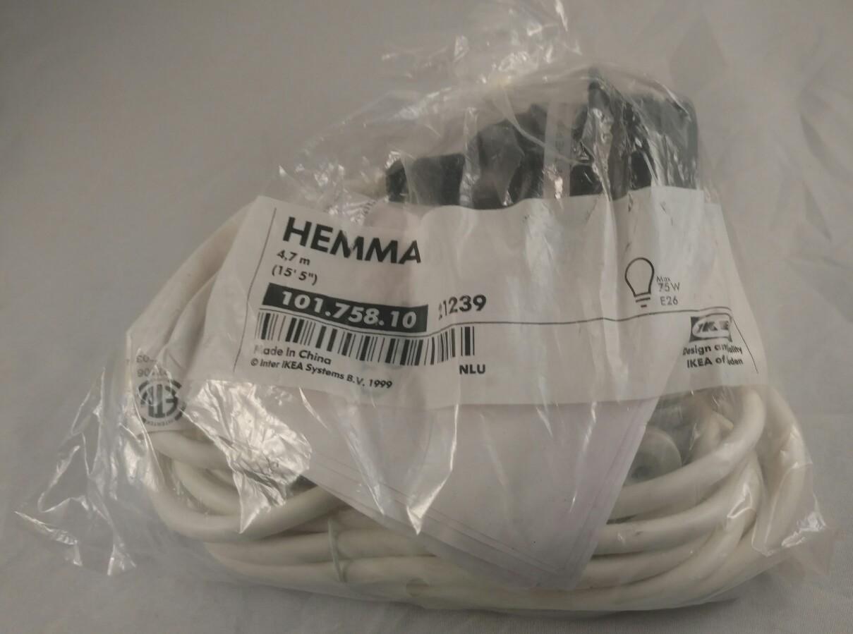 Ikea Hemma Lamp Light Cord Cable Ceiling Pendant Shade 15 Feet White Picture 1 Of 3