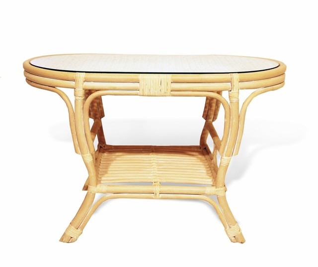 Pelangi Handmade Rattan Wicker Oval Coffee Table W Glass Top 3 Picture 2 Of 4