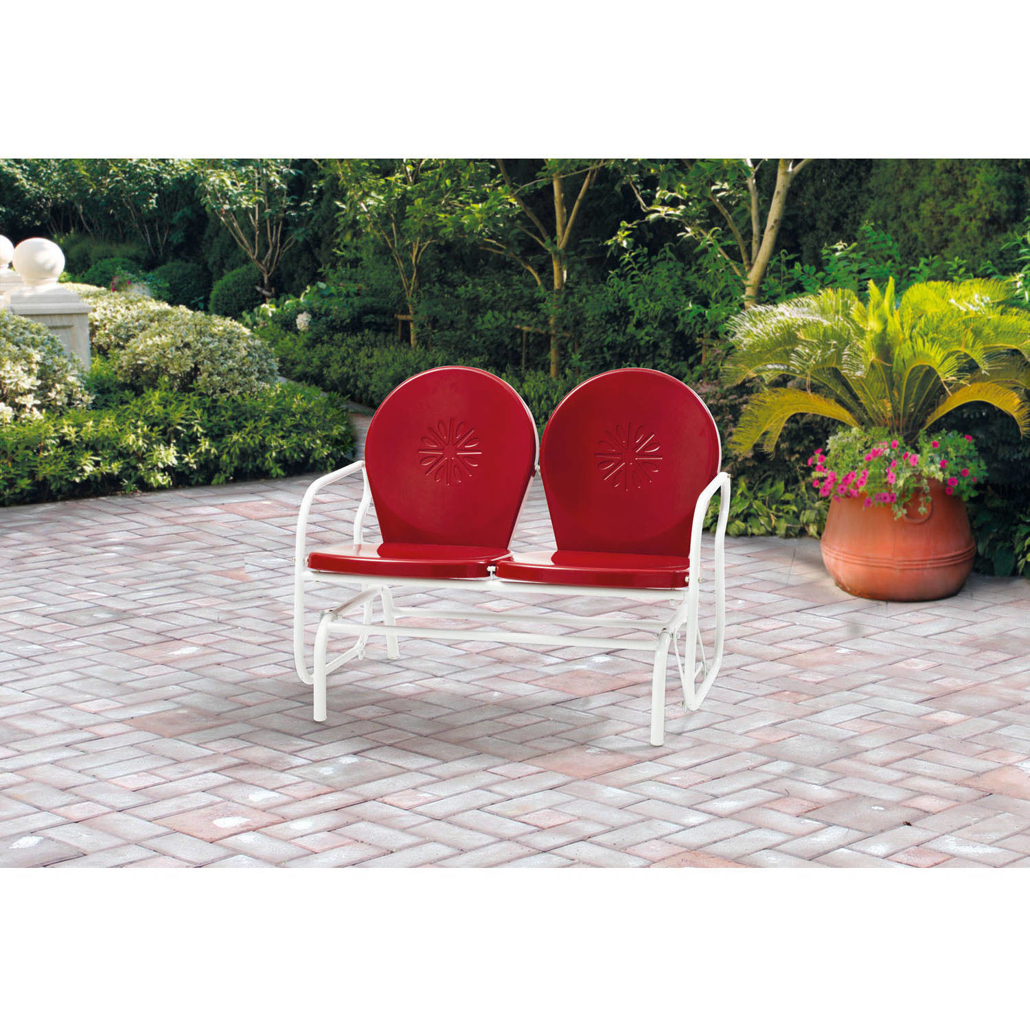 Retro Metal Glider Porch Bench Chair Frame Vintage Outdoor Patio Retro Metal Glider Porch Bench Chair Frame Vintage Outdoor Patio Pool Deck Red G