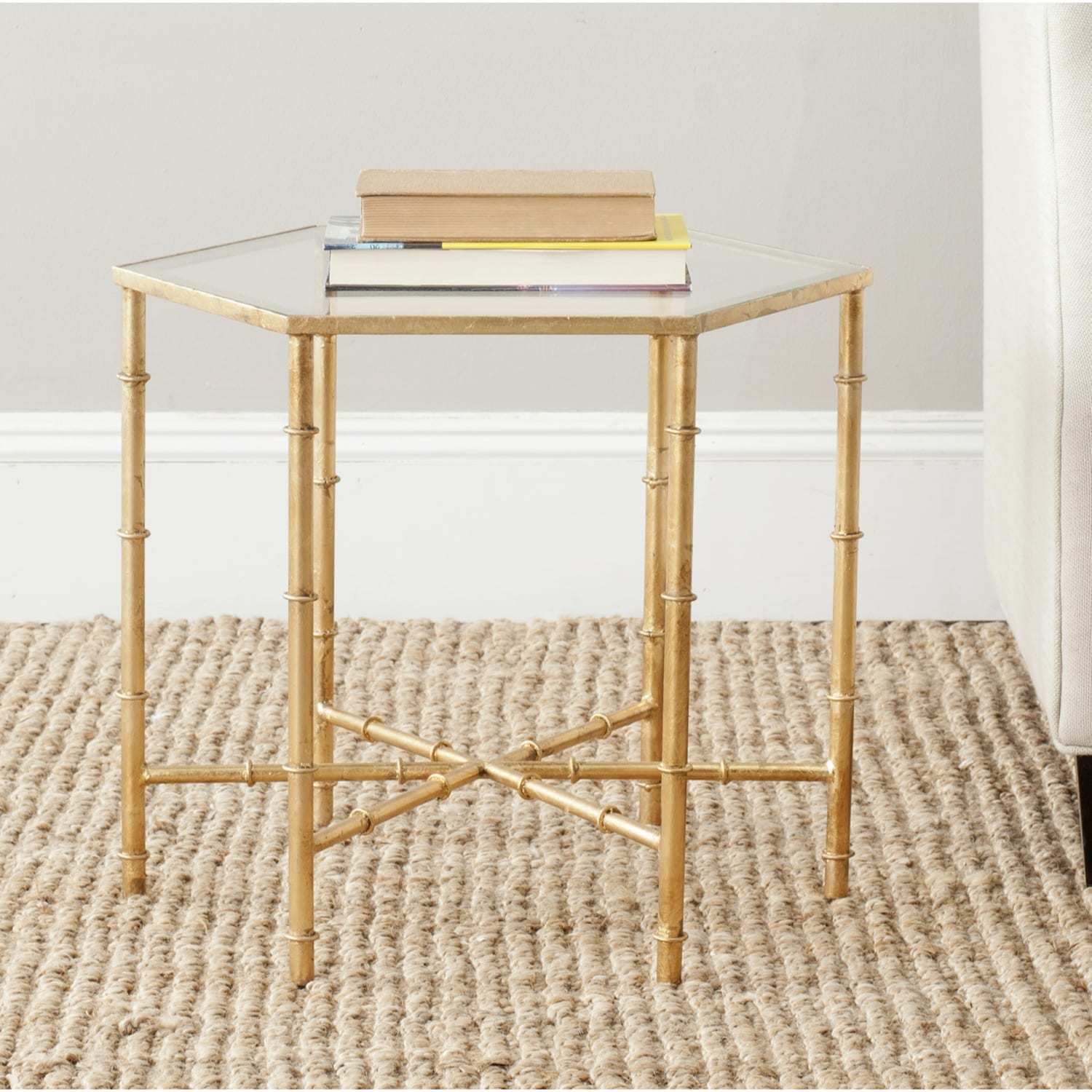 Safavieh Treasures Kerri Gold Glass Top Accent Table Coffee Modern Picture 1 Of 4