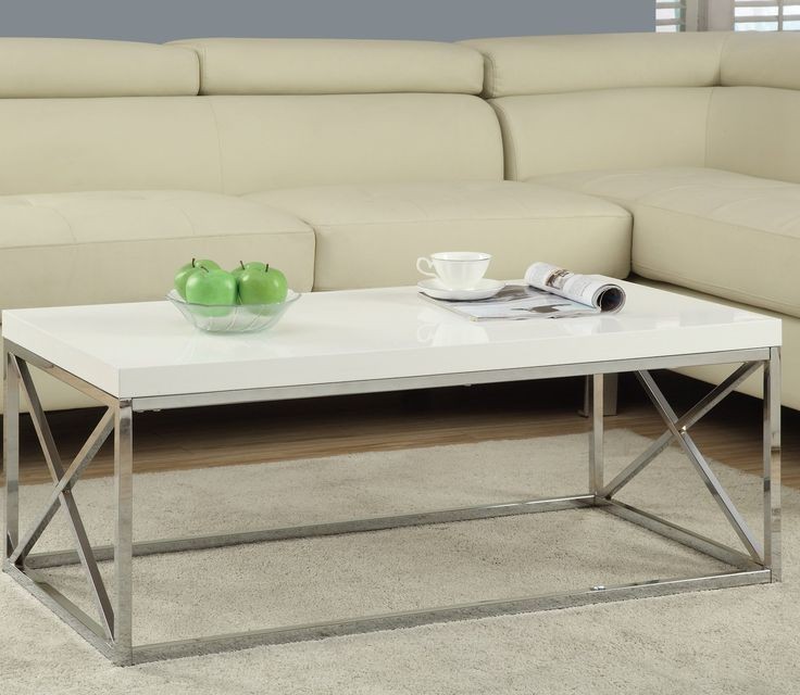 Modern White Coffee Table Wood Gloss Chrome Base Sofa Side End Picture 1 Of 3