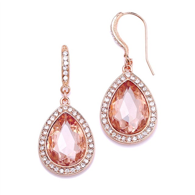 Mariell Blush Rose Gold Earrings With Pink Morganite Crystals Prom Mariell Blush Rose Gold Earrings With Pink Morganite Crystals Prom Peach
