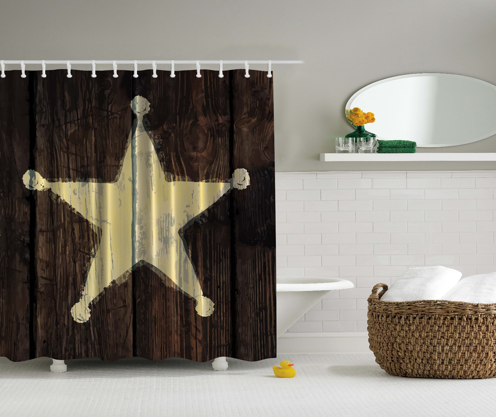 Southwestern Primitive Rustic Wooden Lone Star Shower Curtain Extra Picture 1 Of