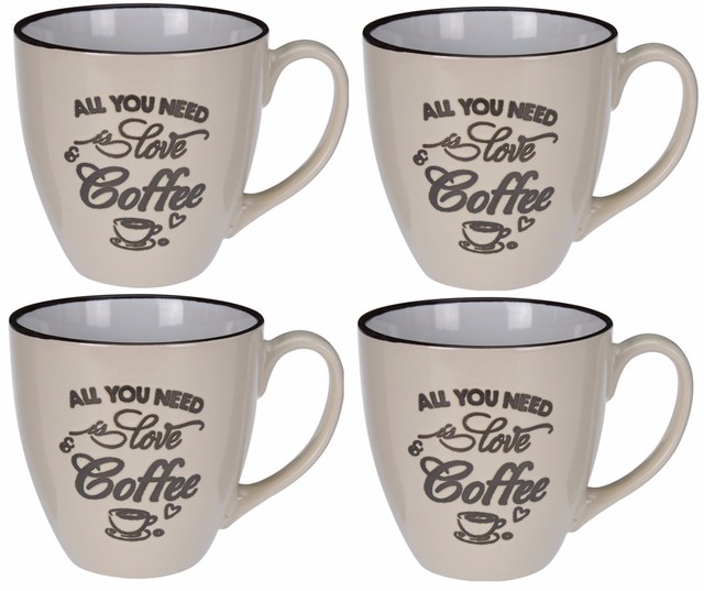 Set Of 4 Mugs Extra Large Coffee Cocoa Soup Cups Retro Picture 2 Of
