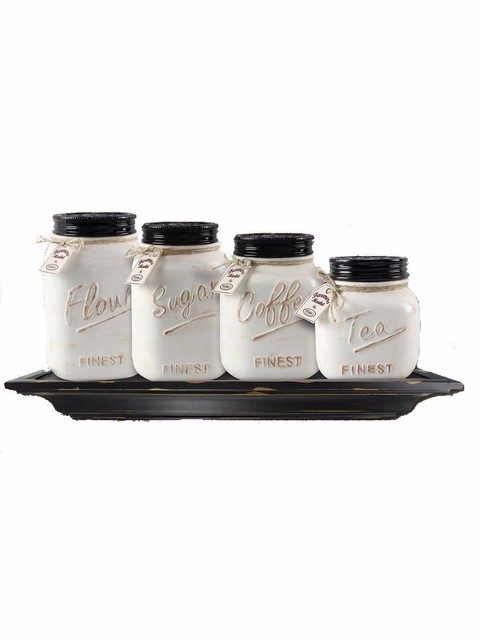 Off White Mason Jar Canister Set 4 Piece Kitchen Storage Ceramic Flour Sugar Off White Mason Jar Canister Set 4 Piece Kitchen Storage Ceramic Flour Sugar