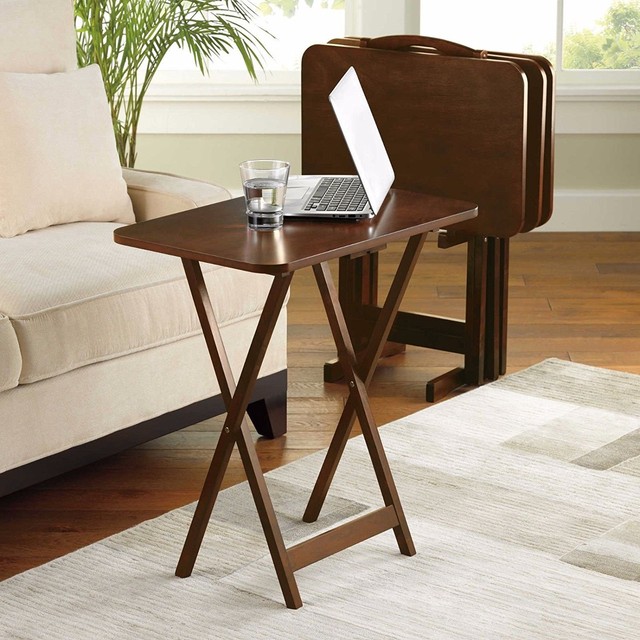 5 Piece Tray Table Set Folding Wood Tv Game Snack Dinner Couch Stand 5 Piece Tray Table Set Folding Wood Tv Game Snack Dinner Couch Stand For Laptop