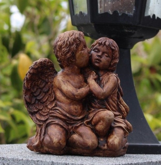 Kissing Angel Cherubs Rustic Stone Garden Ornament Gift Idea Kissing Angel Cherubs Rustic Stone Garden Ornament Gift Idea Cornwall Stoneware