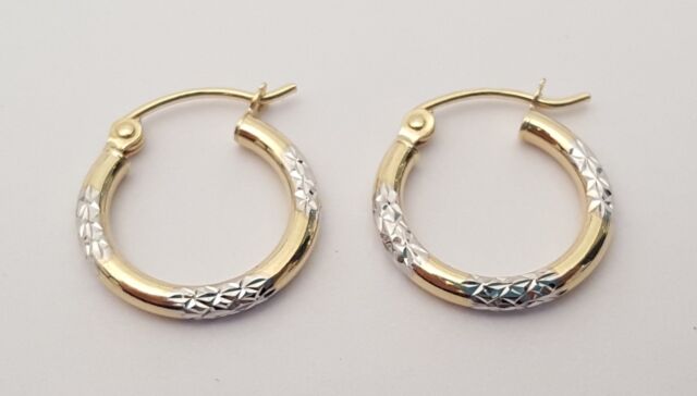 Solid Round 14k Yellow Gold Diamond Cut Hoop Earrings Ebay Round Hoop Earrings Solid 14k Yellow White Gold Diamond Cut