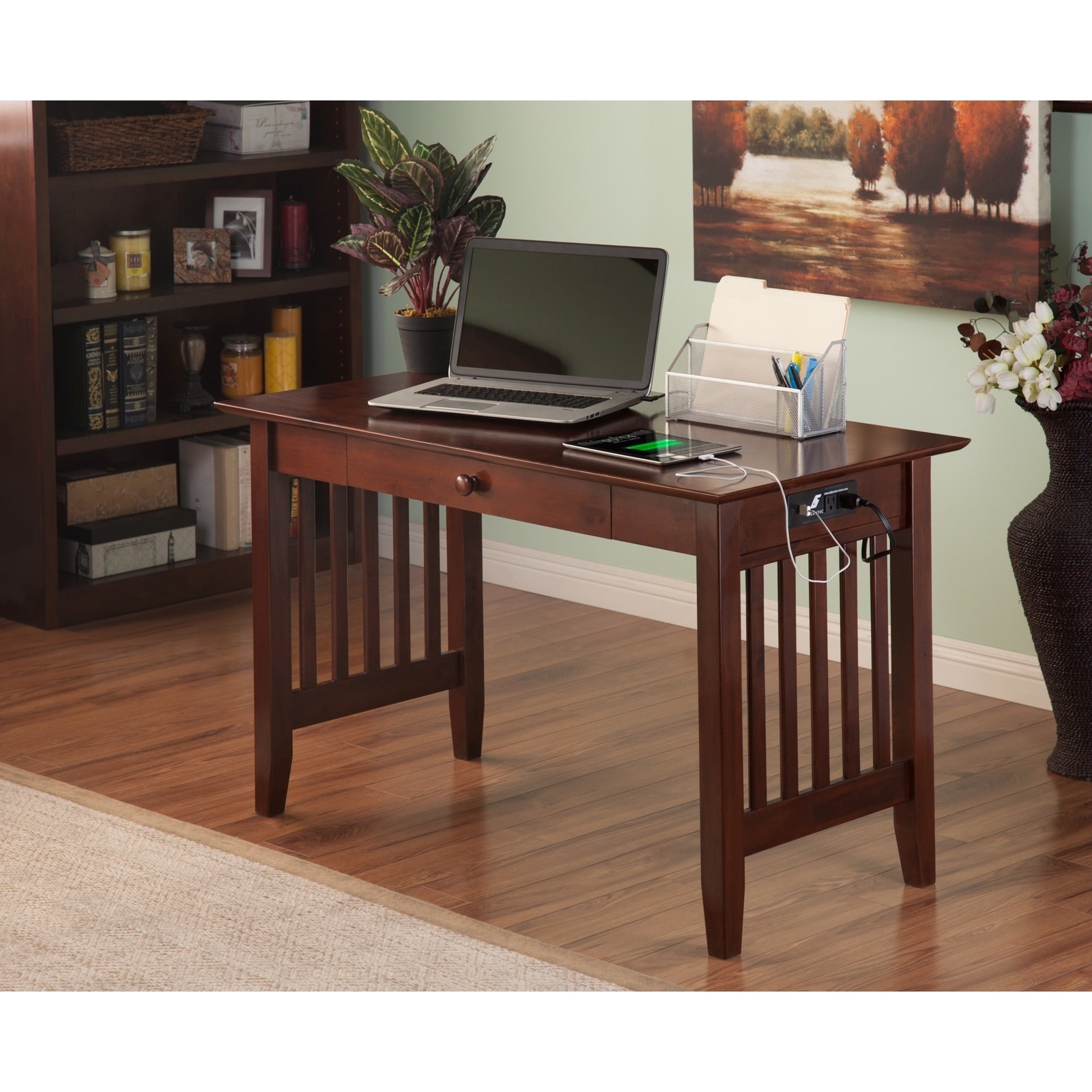 Atlantic Furniture Cambridge Writing Desk With Drawer And Charging Picture 1 Of 5
