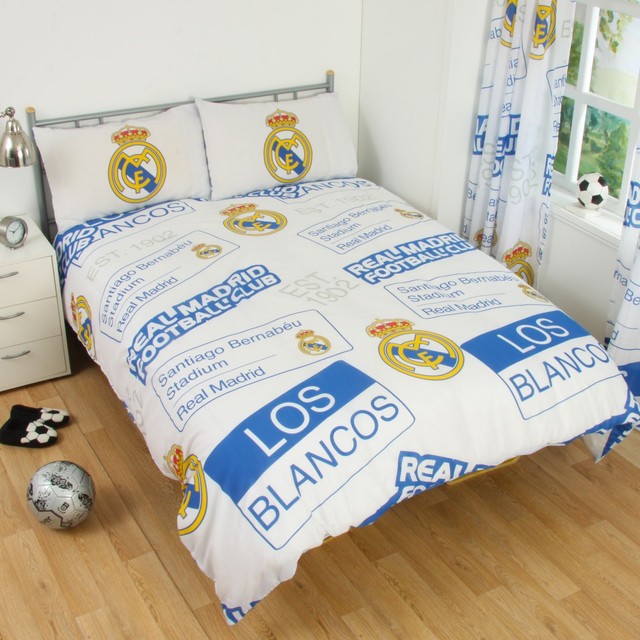 Real Madrid Double Patch Duvet Set White Cover Bedding Official Real Madrid Cf Patch Double Duvet Cover With 2x Pillowcases 100 Official