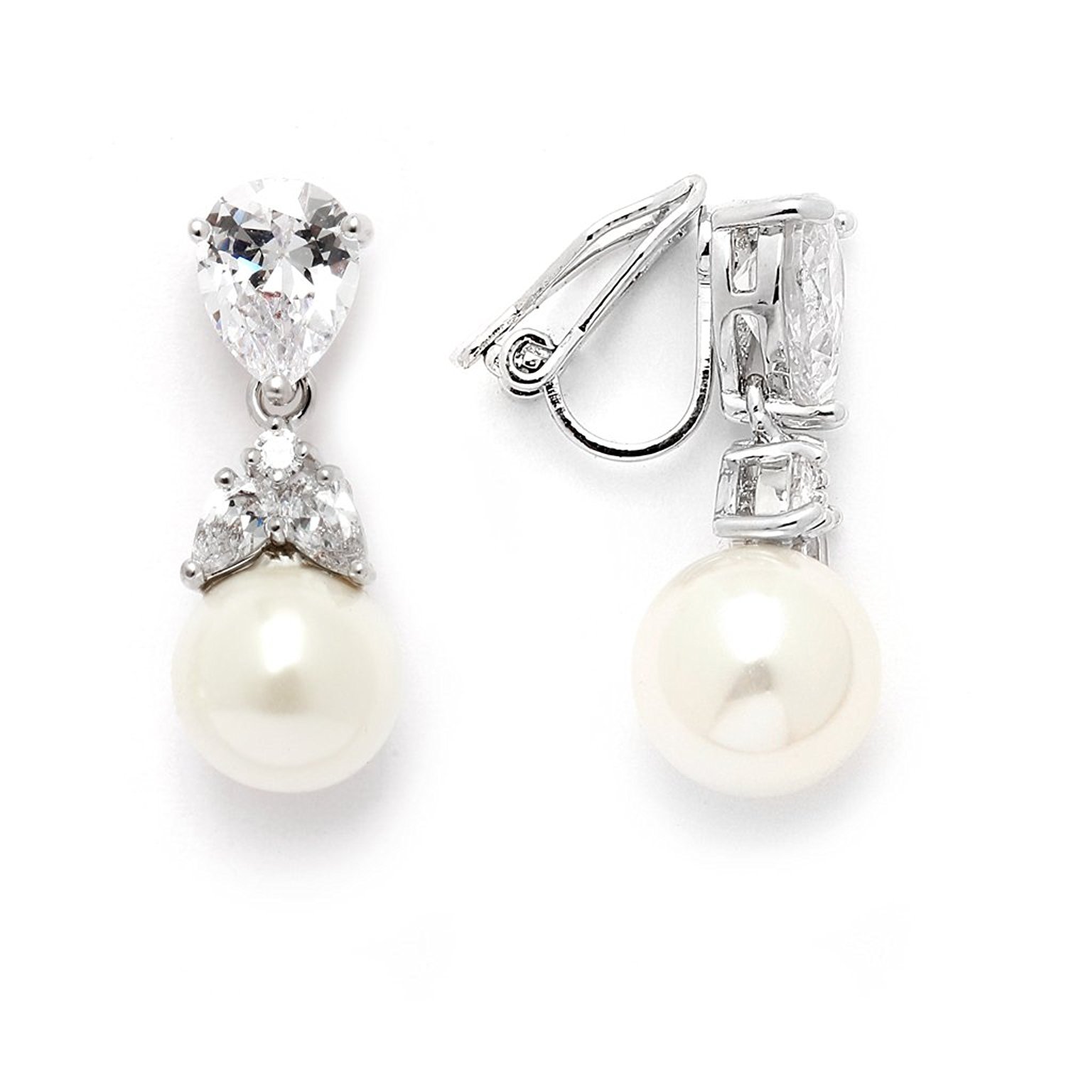 Mariell Silver Platinum Plated Pear Shaped Cz Clip On Wedding 3