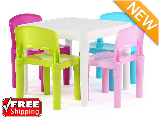 Tot Tutors Kids Plastic Table And 4 Chairs Set Bright Colors Toy Activity Furniture Kids Table And Chairs Play Set Bright Colors White Us