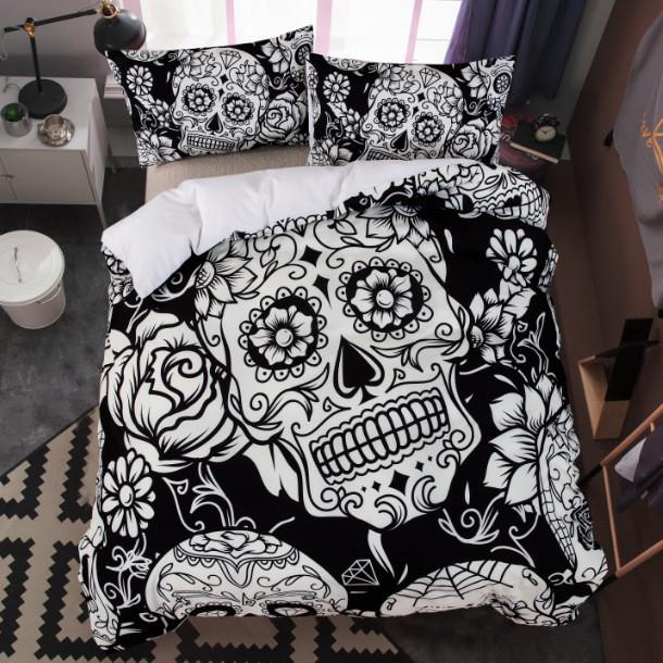 3d Skull Skeleton Flower Quilt Cover Bedding Set Bohemian Duvet 3d Skull Skeleton Flower Quilt Cover Bedding Set Bohemian Duvet Pillowcase King Black