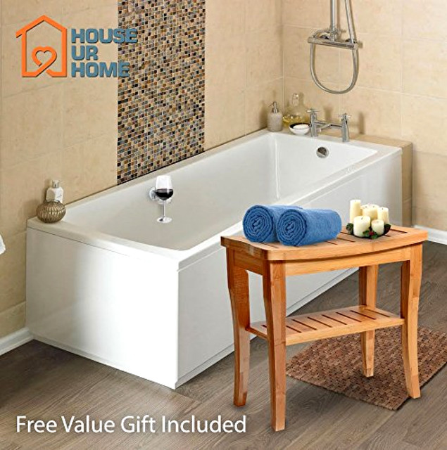 100 Deluxe Bamboo Shower Seat Bench Spa Bath Organizer Stool Storage Bamboo Shower Seat Bench Spa Bath Deluxe Organizer Stool With Storage Shelf Gift