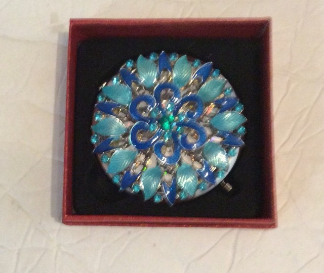 Ivenf Blue Fl Antique Flower Round Vintage Compact Metal Purse Ivenf Blue Fl Antiq Giving Las Compac New W